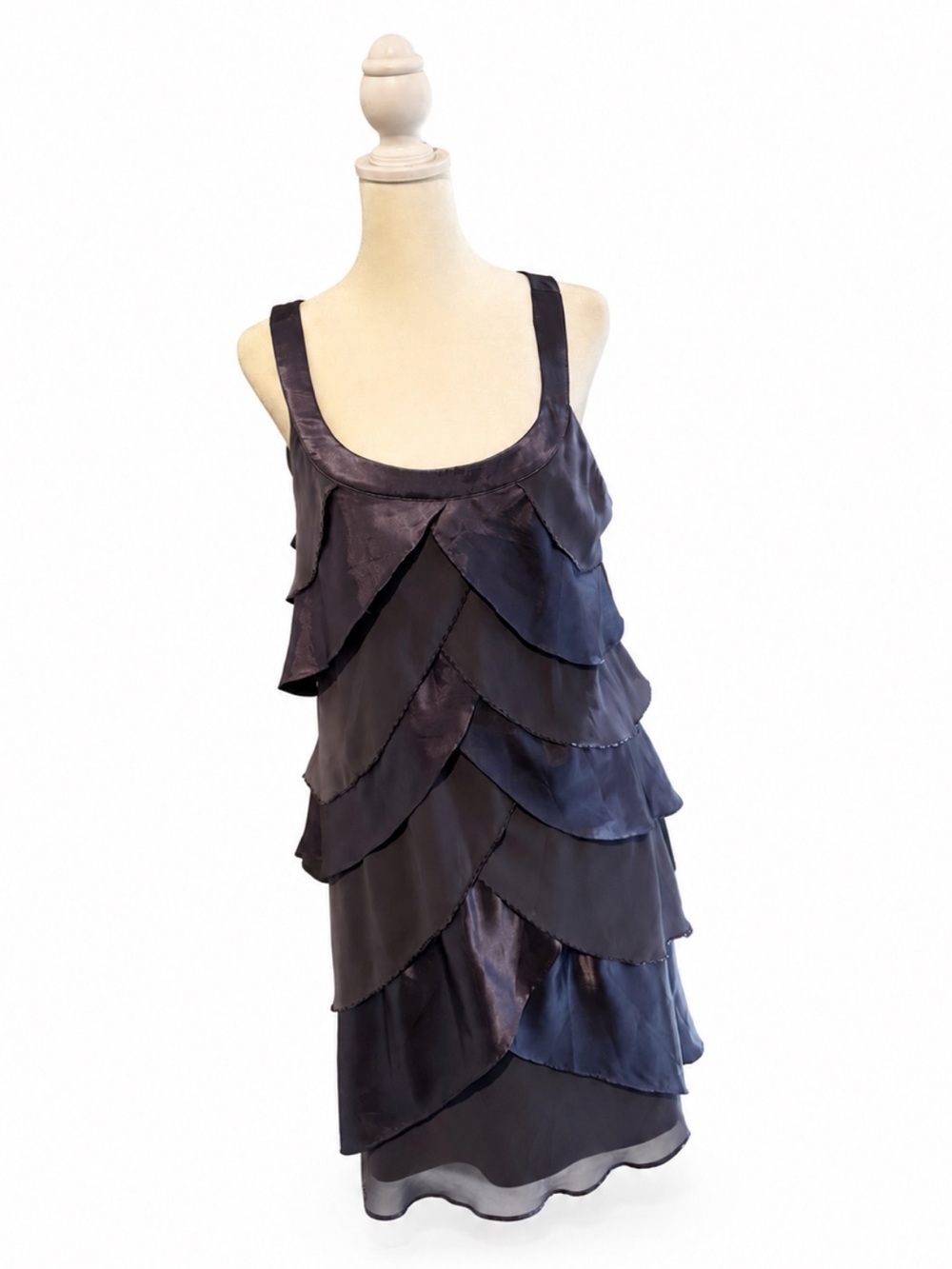 SL fashion silky silver bullet flutter dress beaded trim - Picture 2 of 5